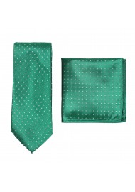 Satin Micro Dot Necktie Set in Kelly Green