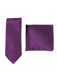 Satin Micro Dot Necktie Set in Grape Purple