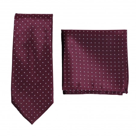 Satin Micro Dot Necktie Set in Burgundy Red