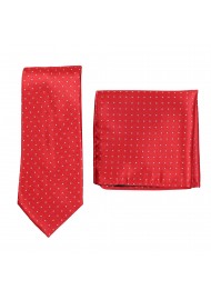 Satin Micro Dot Necktie Set in Cherry Red
