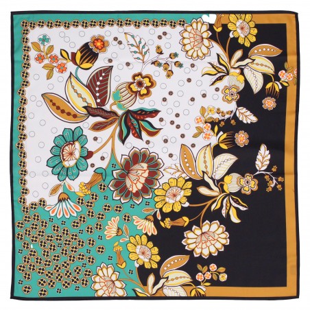 Retro Floral Scarf in Sage, Brown, and Gold