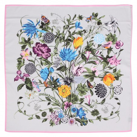 Bouquet Print Floral Scarf on Pool Blue