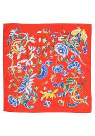 Bright Red Floral Print Scarf