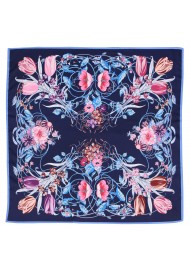 Navy, Pink, and Turquoise Floral Scarf