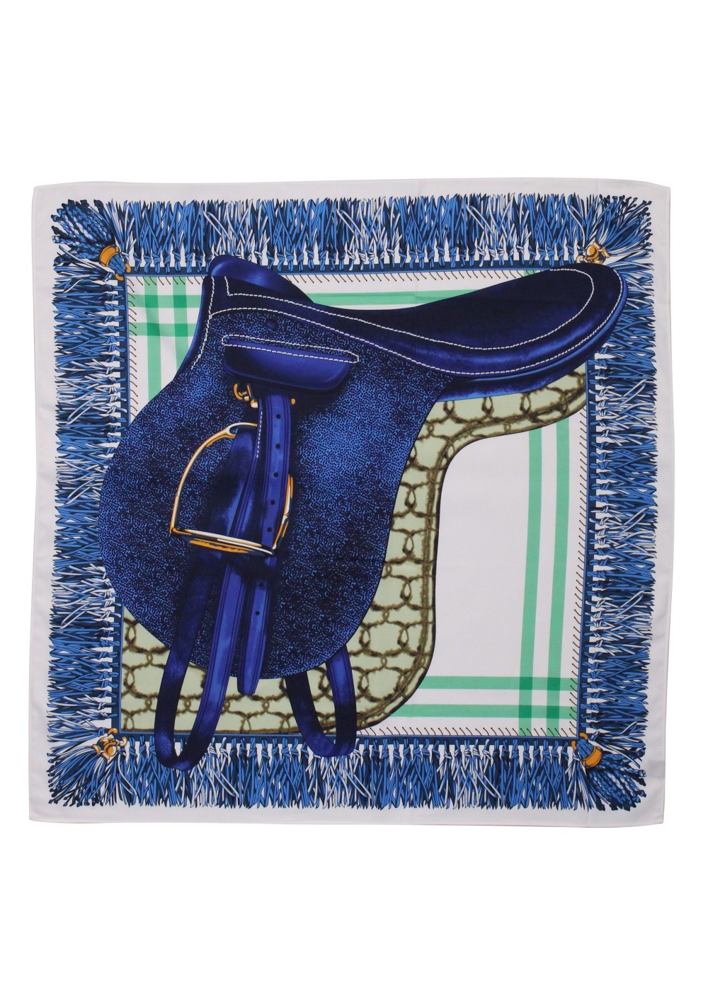English Riding Saddle Scarf in Navy, Green, and Cream