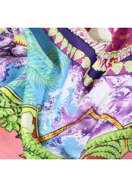 Tropical Palm Print Scarf in Pink and Aqua Close Up
