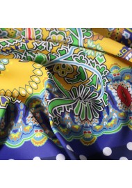 Paisley Scarf in Navy, Yellow, and Green Close Up
