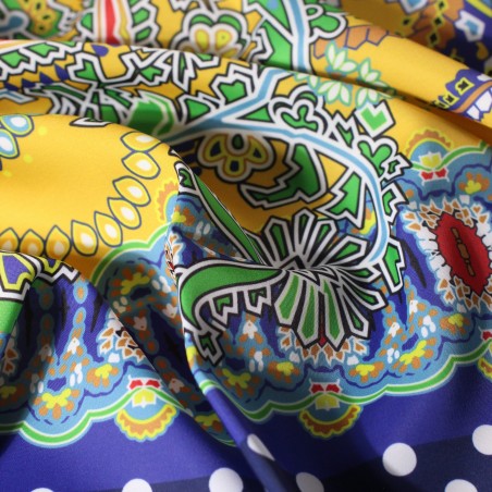 Paisley Scarf in Navy, Yellow, and Green Close Up