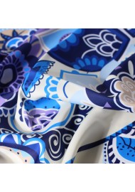 Fun Floral Paisley Designer Print Scarf in Blue and Cream Close Up