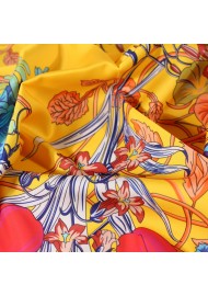 Golden Yellow and Violet Floral Scarf Close Up
