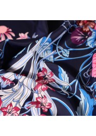 Navy, Pink, and Turquoise Floral Scarf Close Up