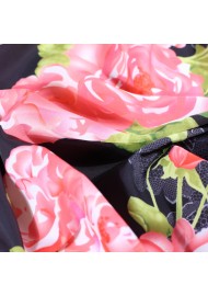 Black Scarf with Flamingo Pink Rose Print Close Up