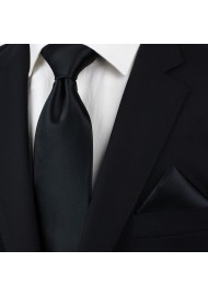 Extra long mens tie in solid black satin