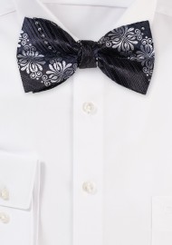 Black and Silver Floral Bow Tie with Encrusted Diamonds