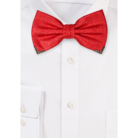 Red Designer Bow Tie with Golden Tips