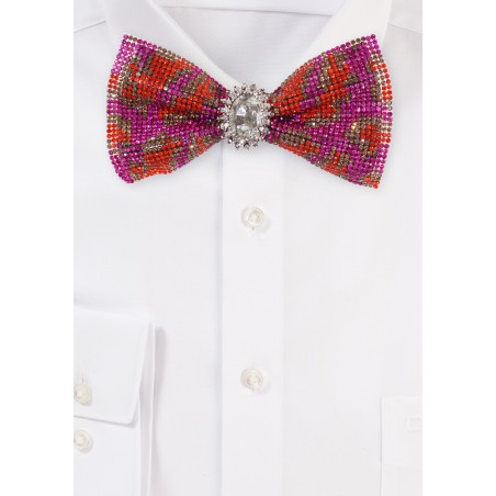 Bold Chrystal Bow Tie in Pinks, Reds, and Purple