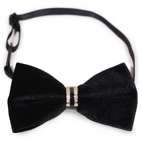 Luxe Black Bow Tie with Golden Diamond Band