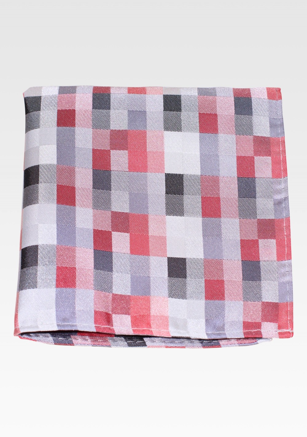 Diamond Check Hanky in Red and Silver