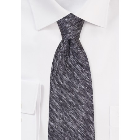 Herringbone Check Cotton Tie in Silver