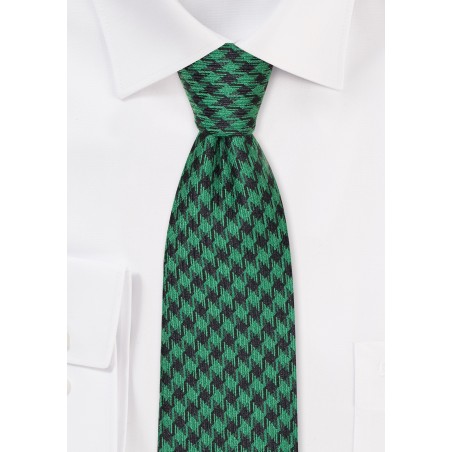 Houndstooth Check Skinny Tie in Black and Green