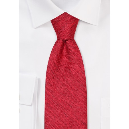 Herringbone Check Cotton Tie Cherry Red