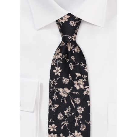 Black Cotton Tie with Flower Print