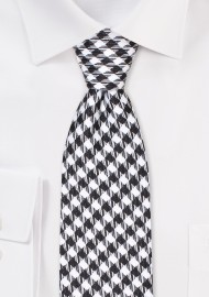Houndstooth Check Skinny Tie in Black and White
