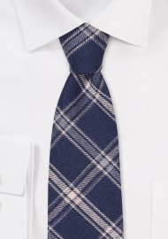 Window Pane Check Skinny Tie in Navy and Gray