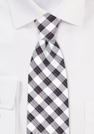 Gingham Check Cotton Tie in Tan and Charcoal