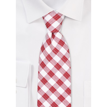 Gingham Check Cotton Tie in Wine and White