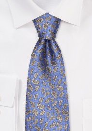 Steel Blue and Gold Paisley Tie