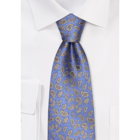 Steel Blue and Gold Paisley Tie