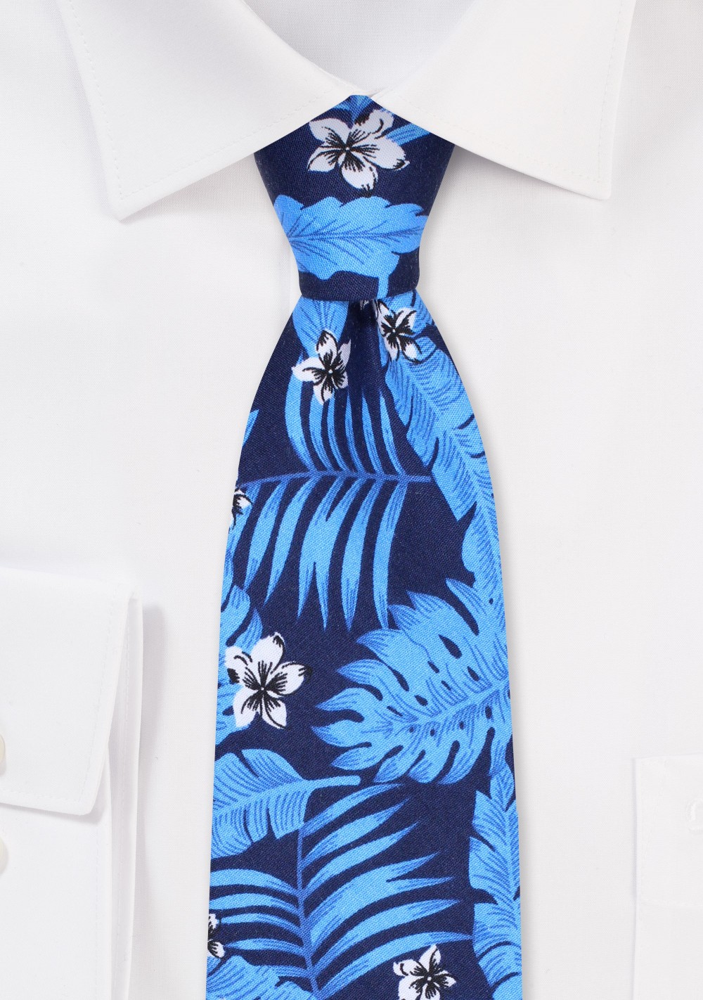 Tropical Floral Print Tie in Blues