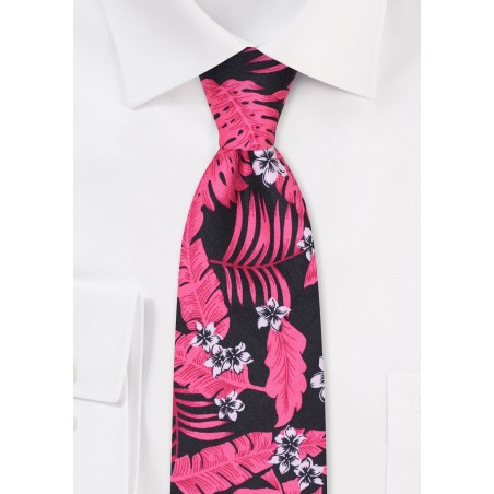Tropical Floral Print Tie in Flamingo Pink