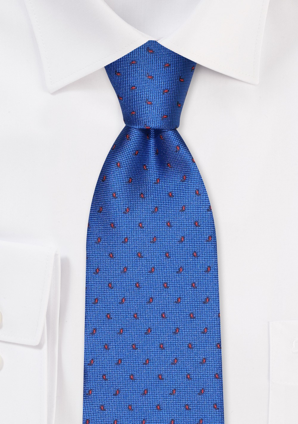 Royal Blue Tie with Woven Mini Paisleys in Red