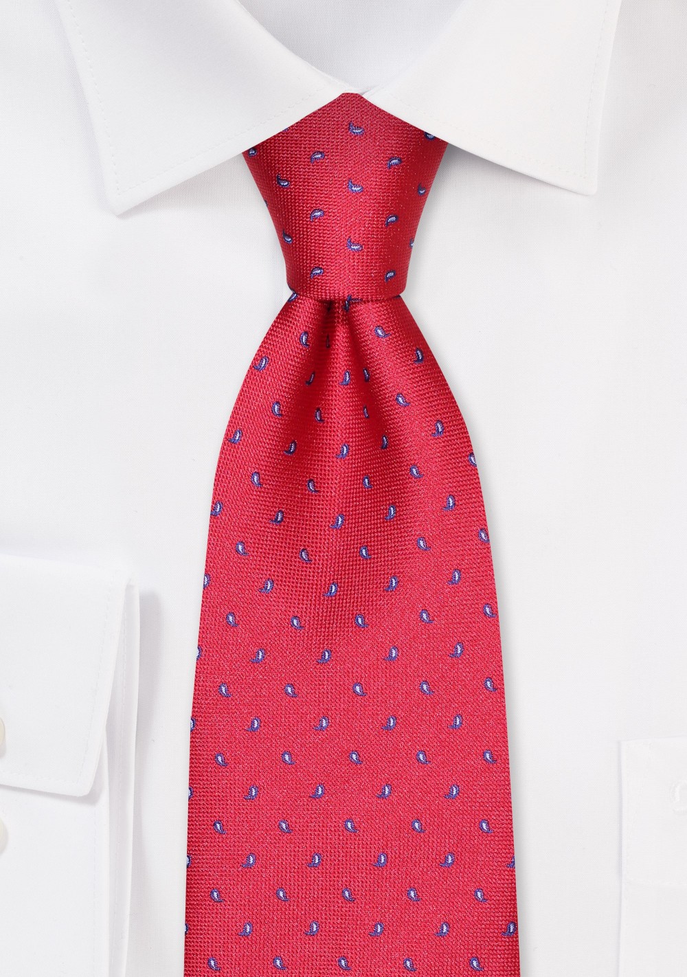 RED Tie with Woven Mini Paisleys in Blue