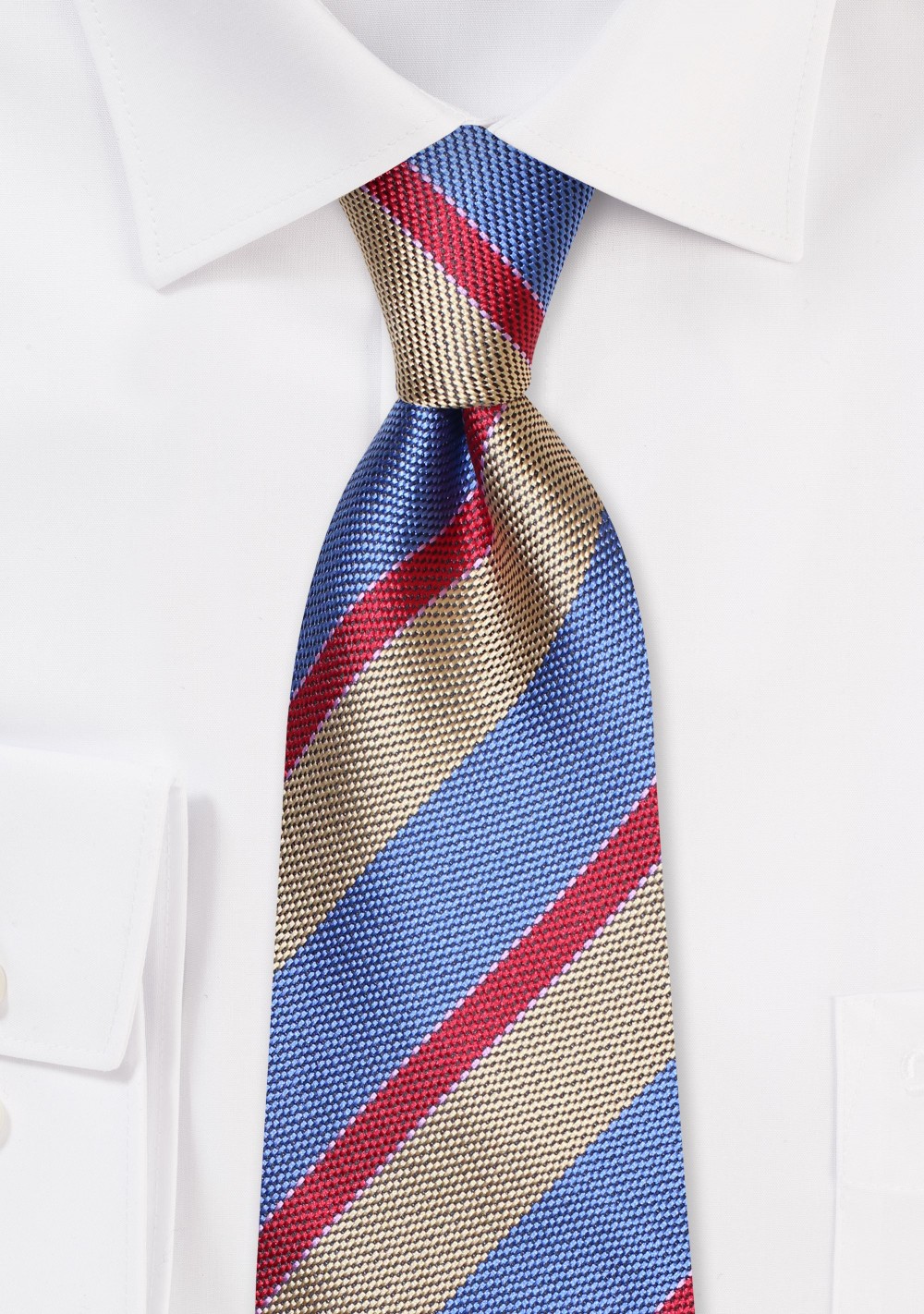 Grenadine Textured Striped Tie in Blue, Gold, Red