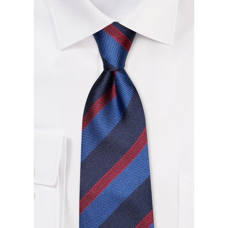 Grenadine Textured Striped Tie in Blue and Cherry Red