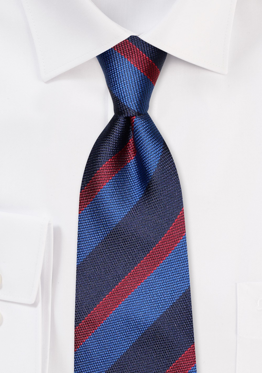 Grenadine Textured Striped Tie in Blue and Cherry Red