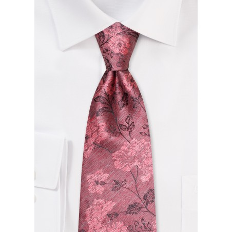Retro Floral Tie in Faded Red