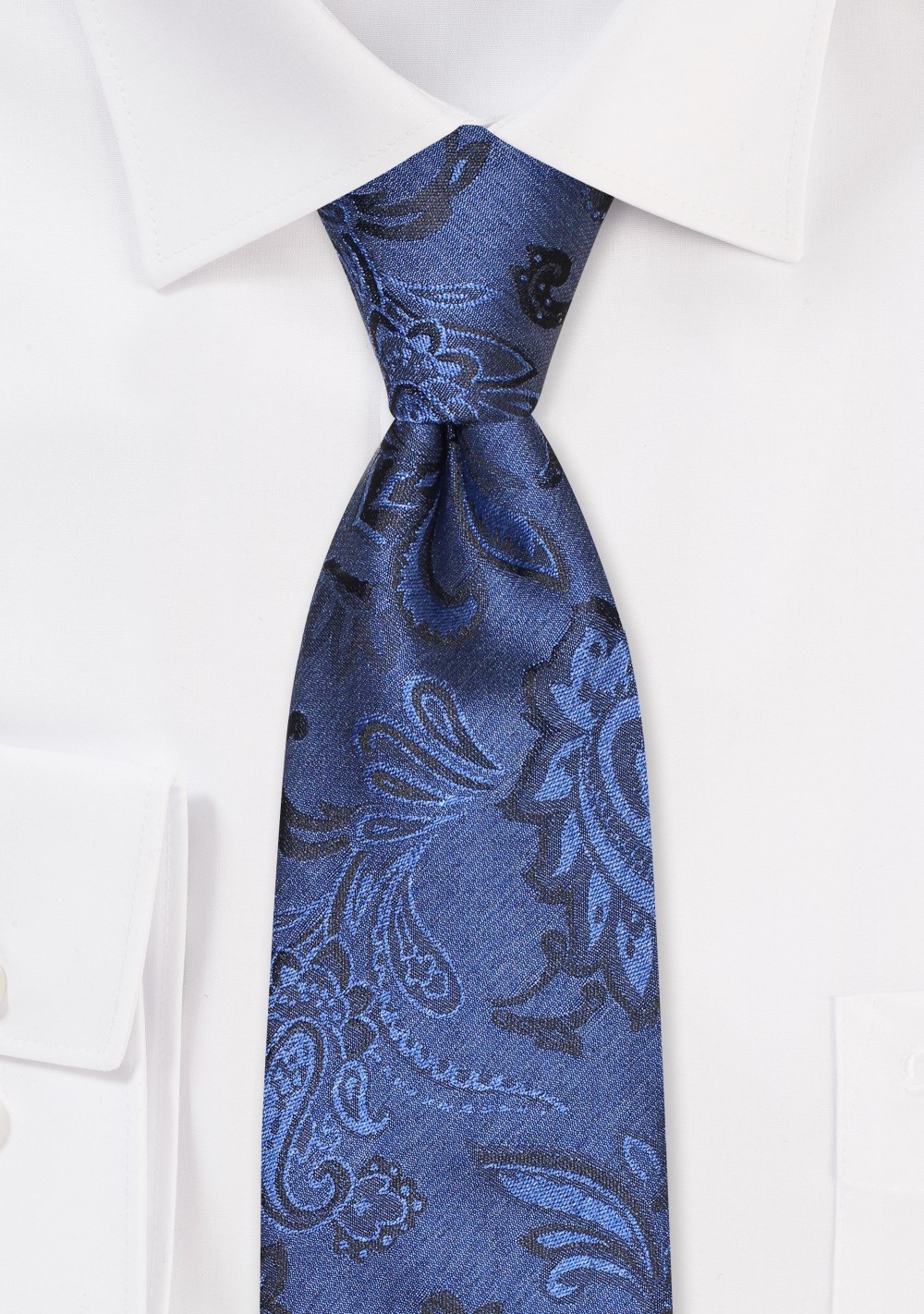 Slim Wool Textured Tie in Dark Navy Paisley Design