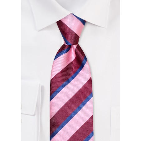 Preppy Striped Tie in Pink, Berry, and Navy