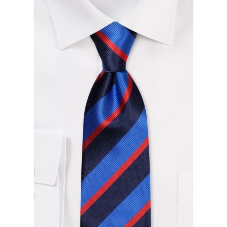Navy, Royal, Cherry Repp Striped Tie