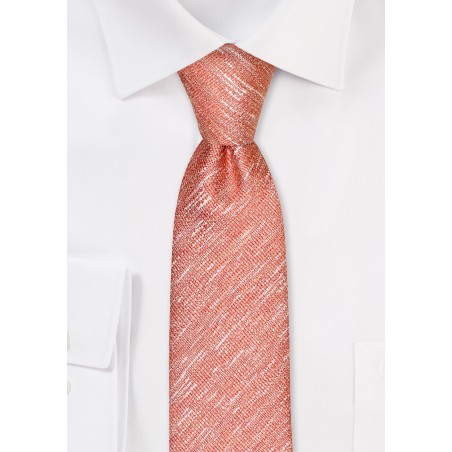 Sundial Orange Linen Textured Skinny Tie