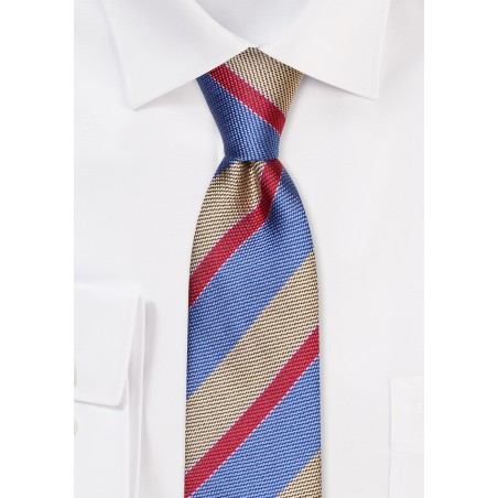 Grenadine Textured Skinny Tie in Blue, Gold, Red