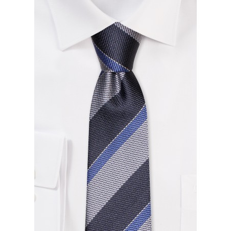 Grenadine Striped Skinny Tie in Gray and Steel Blue