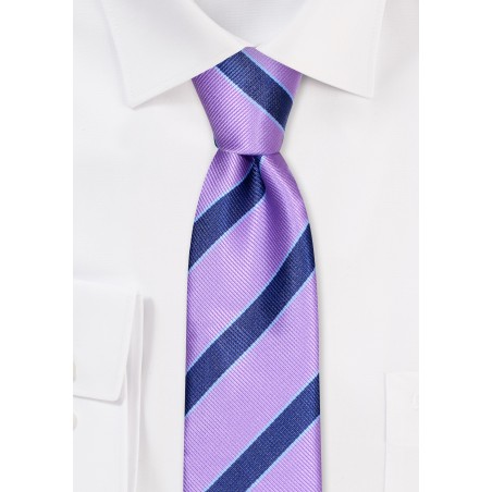 Repp Skinny Tie in Lilac and Navy