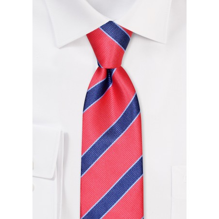 Coral and Navy Striped Skinny Tie