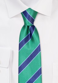 Coral and Navy Striped Skinny Tie
