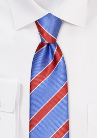 Light Blue and Burnt Orange Striped Skinny Tie